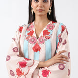Ivory & Aqua Printed Embroidered Kurta Set
