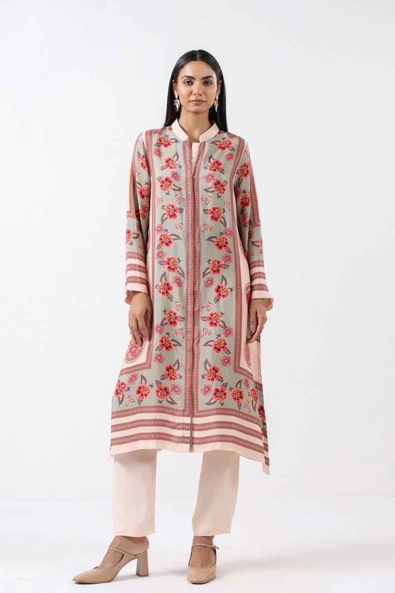 Feroza Sage Placement Printed Kurta Set