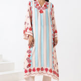Ivory & Aqua Printed Embroidered Kurta Set