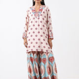 Ivory & Aqua Printed Embroidered Sharara Set
