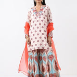 Ivory & Aqua Printed Embroidered Sharara Set