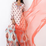 Ivory & Aqua Printed Embroidered Sharara Set