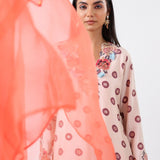 Ivory & Aqua Printed Embroidered Sharara Set