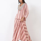 Sage Printed Embroidered Skirt Set