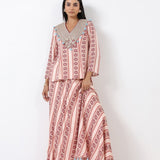 Sage Printed Embroidered Skirt Set