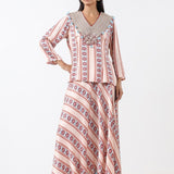 Aqua Printed Embroidered Skirt Set
