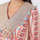 Aqua Printed Embroidered Skirt Set