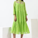Lime Green Embroidered Tiered Dress