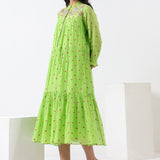 Lime Green Embroidered Tiered Dress