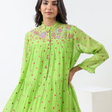 Lime Green Embroidered Tiered Dress