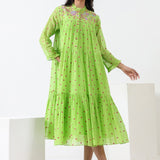 Lime Green Embroidered Tiered Dress
