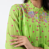 Lime Green Embroidered Tiered Dress