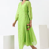 Lime Green Embroidered Wrap Dress