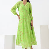 Lime Green Embroidered Wrap Dress