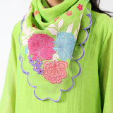 Lime Green Embroidered Applique Scarf