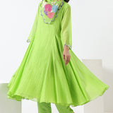 Lime Green Embroidered Applique Scarf