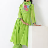 Lime Green Embroidered Applique Scarf