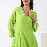 Lime Green Embroidered Scallop Dress & Kurta