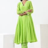 Lime Green Embroidered Scallop Dress & Kurta