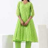 Lime Green Embroidered Scallop Dress & Kurta
