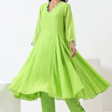 Lime Green Embroidered Scallop Dress & Kurta
