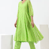 Lime Green Embroidered Kurta
