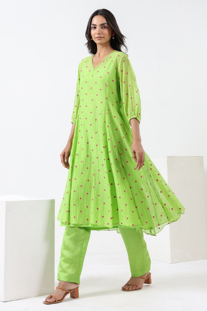 Lime Green Embroidered Kurta