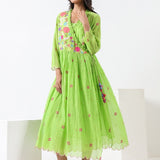 Lime Green Embroidered Applique Wrap Dress