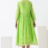 Lime Green Embroidered Applique Wrap Dress