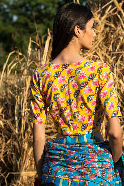 Diagonal Printed Yellow Blouse