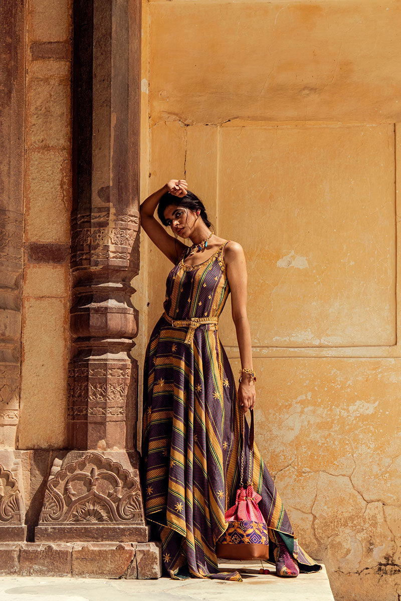 Luxury Silk Chanderi Dress With Marodi Work
