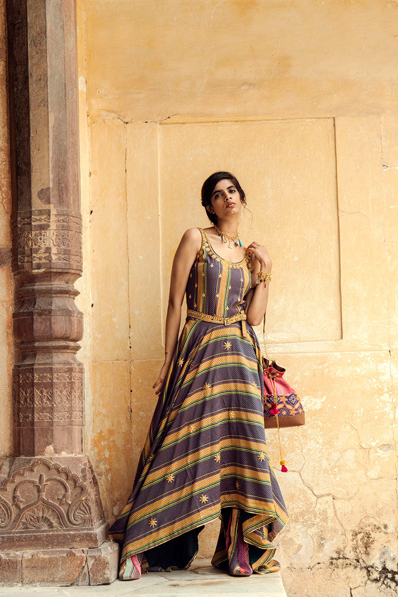 Luxury Silk Chanderi Dress With Marodi Work