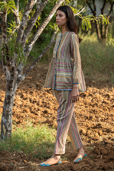 Beige Striped Printed Pant