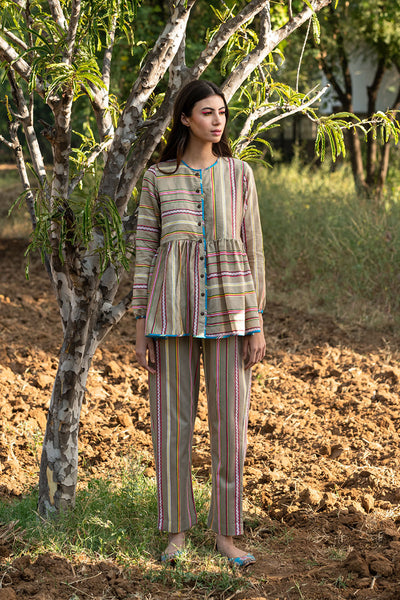 Beige Striped Printed Pant