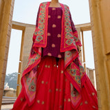Purple & Red Printed Embroidered Chintz Sharara Set