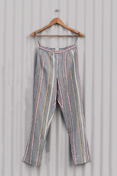Grey Striped Printed Pant