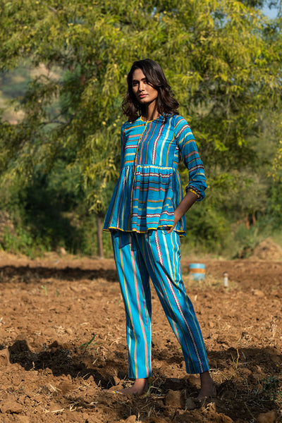 Turquoise Striped Printed Pant
