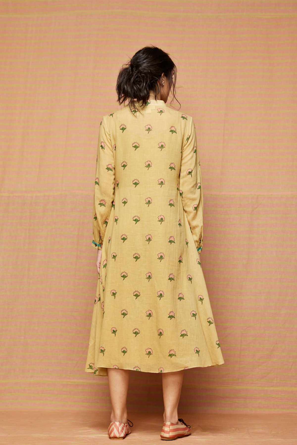Block Printed Beige with Multi Buti Round Hem Dress & Kurta
