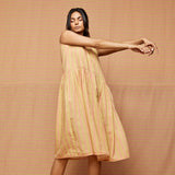 Block Printed Striped Gathered Dress with Pockets
