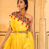 Yellow & Purple Appliqué Hand-Embroidered Cape Set