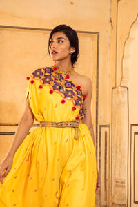 Yellow & Purple Appliqué Hand-Embroidered Cape Set