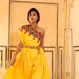 Yellow & Purple Appliqué Hand-Embroidered Cape Set