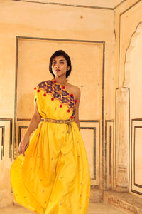 Yellow & Purple Appliqué Hand-Embroidered Cape Set