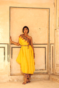 Yellow & Purple Appliqué Hand-Embroidered Cape Set