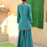 Aqua Chintz Printed Embroidered Sharara Set