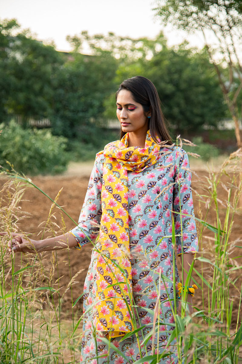 KAMAL DIAGONAL STRAIGHT GREY KURTA
