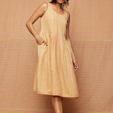 Block Printed Striped Gathered Dress with Pockets