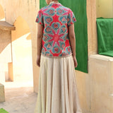 Ivory & Aqua Printed Embroidered Chintz Skirt Set