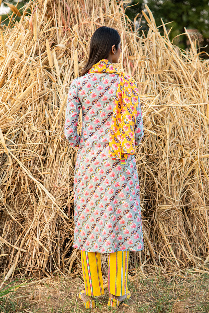 KAMAL DIAGONAL STRAIGHT GREY KURTA