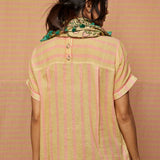 Block Printed Beige with Rose Pink Striped Top